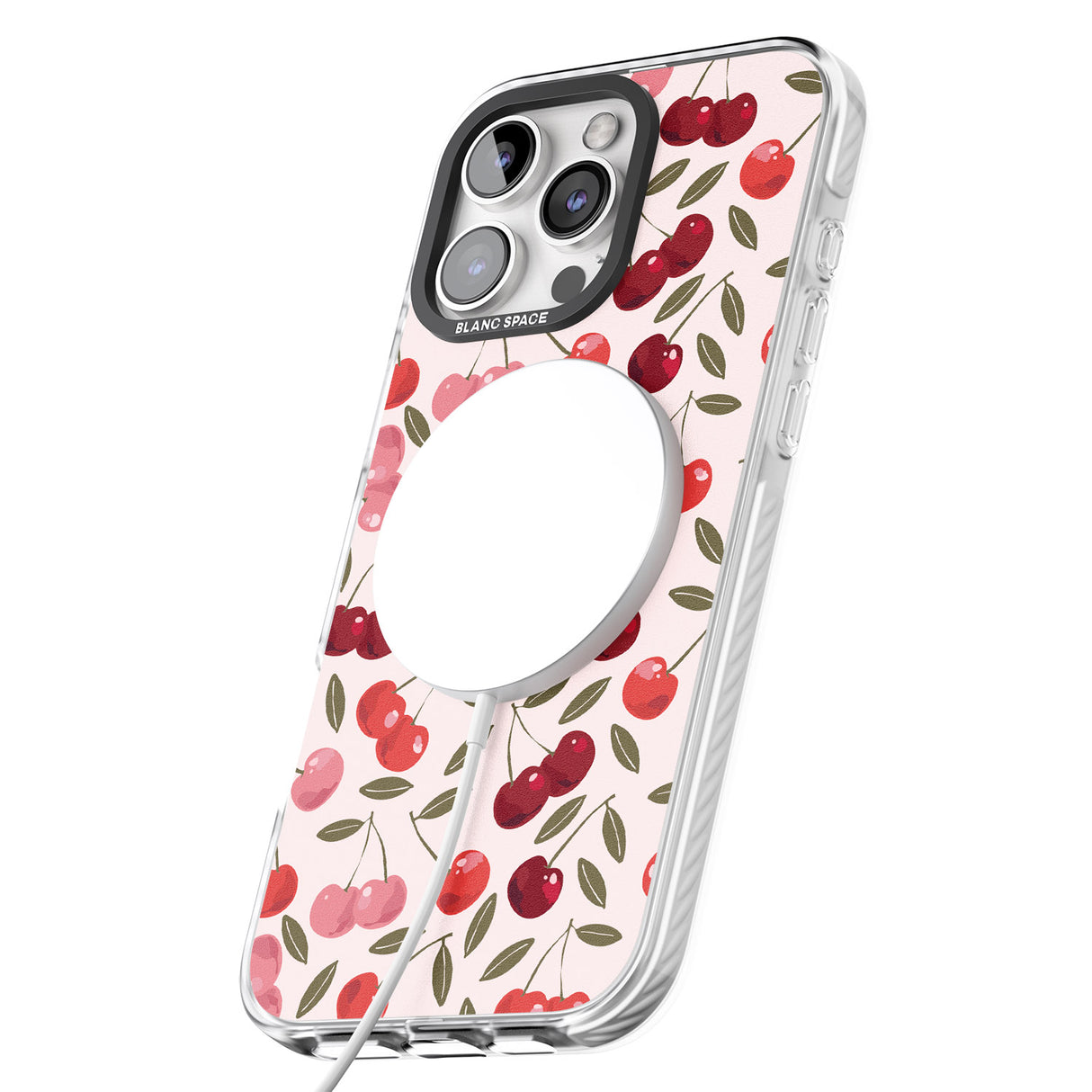 iPhone 16 Pro Max Fruity & Fun Patterns Cherries Black Impact Phone Case