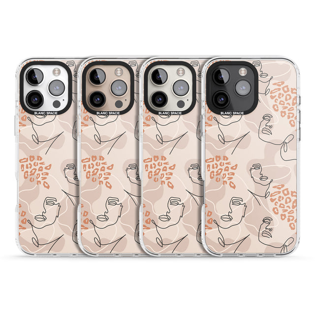 iPhone 16 Pro Max Leopard Print Stylish Abstract Faces Black Impact Phone Case