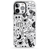 iPhone 16 Pro Max Psychedelic Mushrooms Pattern Black Impact Phone Case