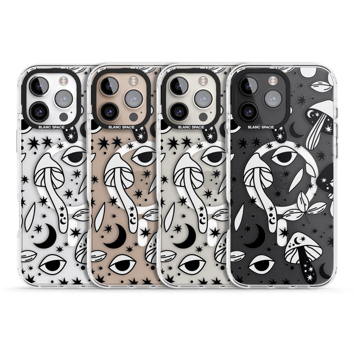 iPhone 16 Pro Max Psychedelic Mushrooms Pattern Black Impact Phone Case