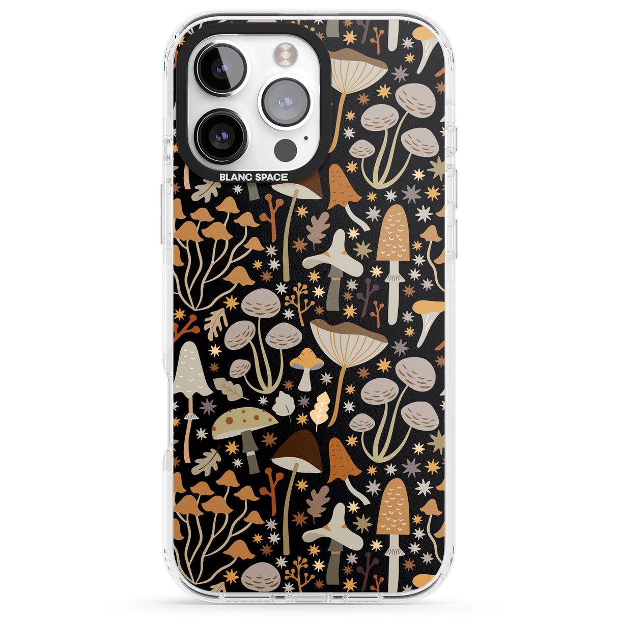 iPhone 16 Pro Max Sentimental Mushrooms Pattern Black Impact Phone Case