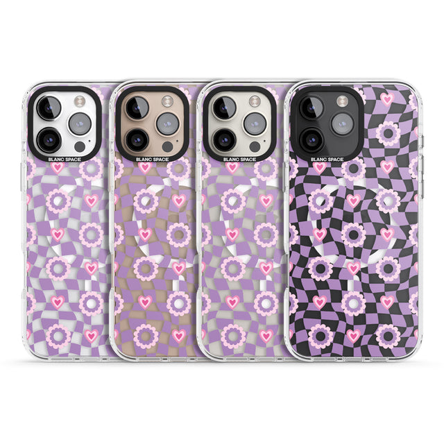 iPhone 16 Pro Max Checkered Love Pattern Black Impact Phone Case