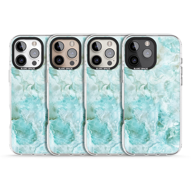 iPhone 16 Pro Max Turquoise Aqua Onyx Marble Black Impact Phone Case