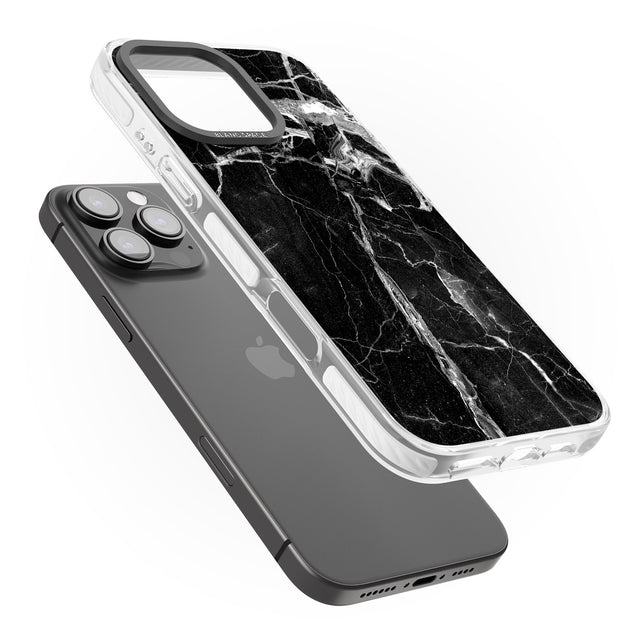 iPhone 16 Pro Max Black Onyx Marble Texture Black Impact Phone Case