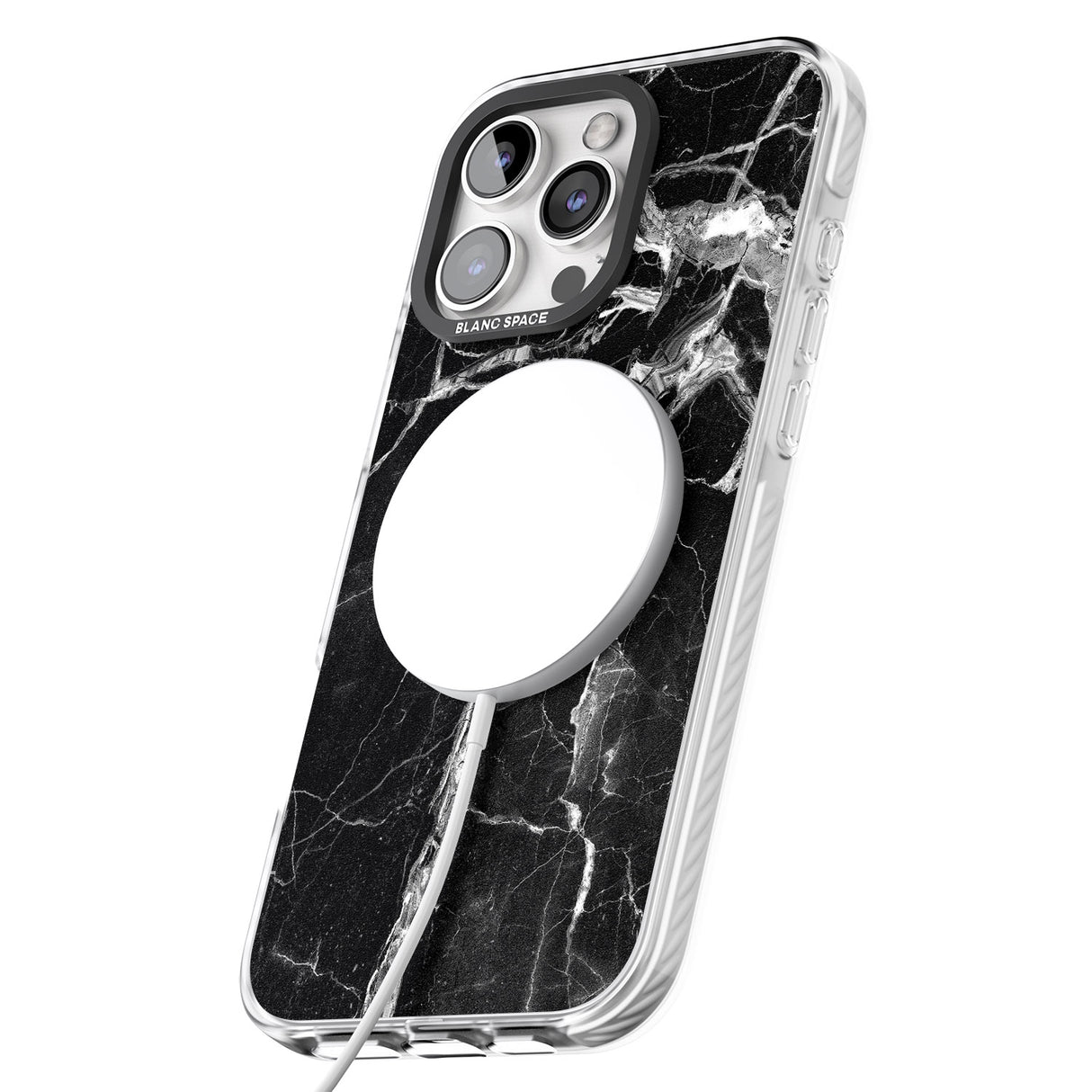 iPhone 16 Pro Max Black Onyx Marble Texture Black Impact Phone Case