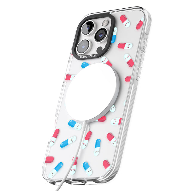 iPhone 16 Pro Max Kawaii Pill Pattern Black Impact Phone Case