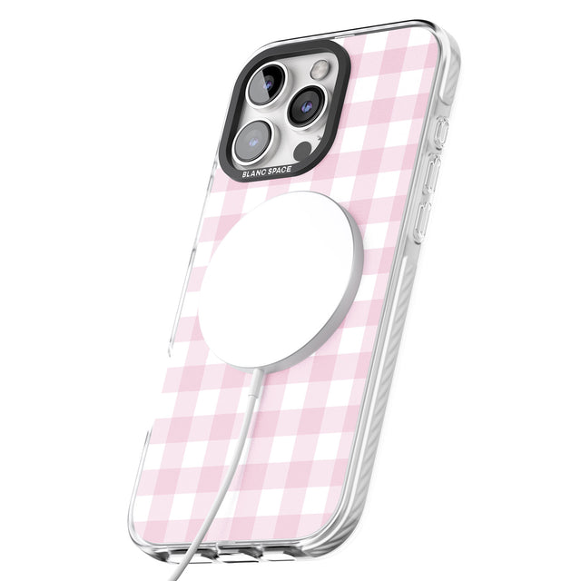 iPhone 16 Pro Max Pink Gingham Pattern Black Impact Phone Case