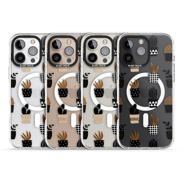 iPhone 16 Pro Max Large Mixed Plants Pattern - Clear Black Impact Phone Case