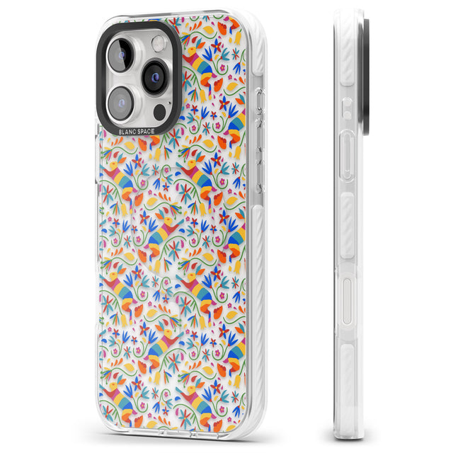 iPhone 16 Pro Max Floral Rabbit Pattern in Rainbow Black Impact Phone Case