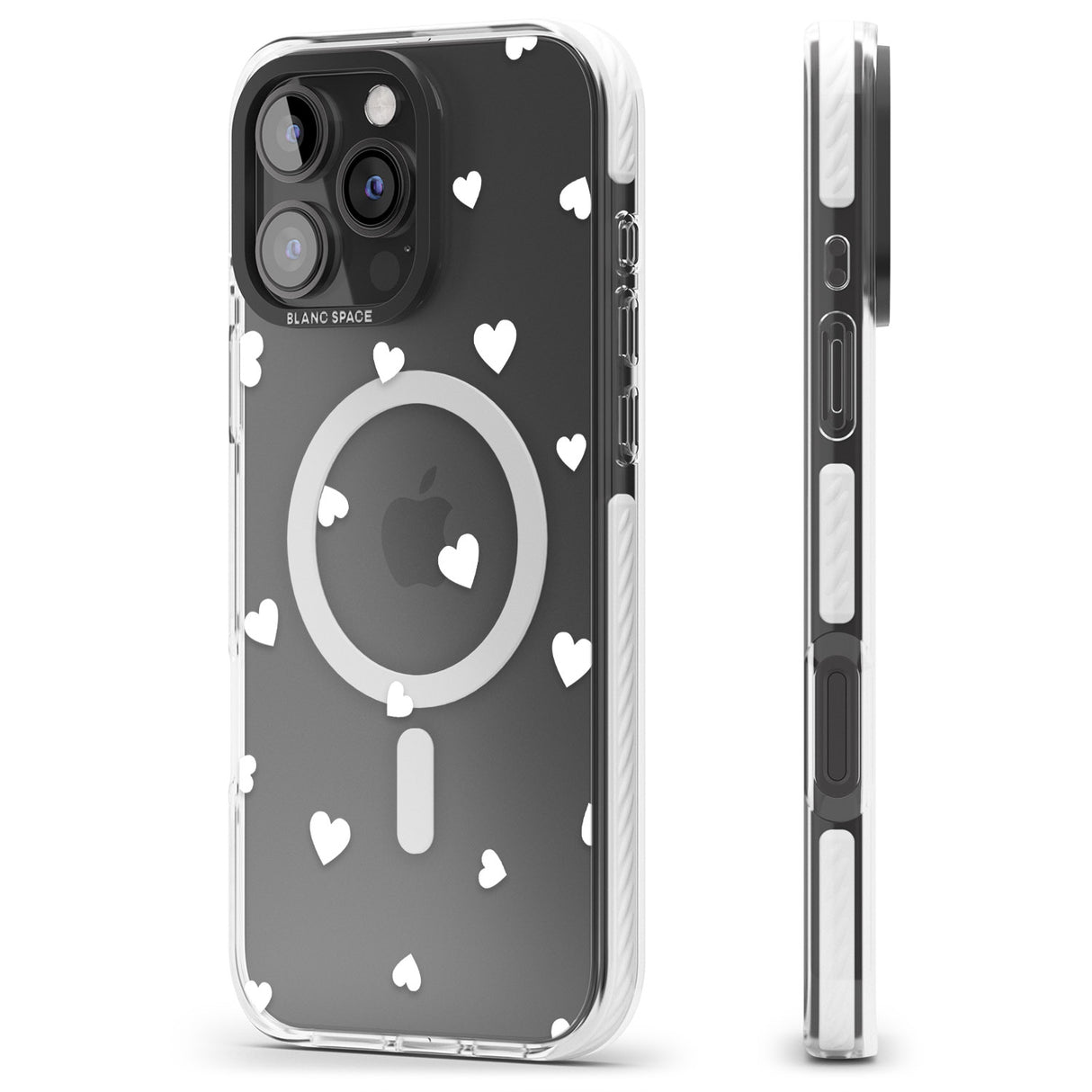 iPhone 16 Pro Max White Hearts Pattern Black Impact Phone Case