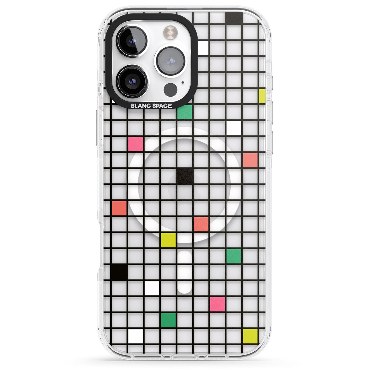 iPhone 16 Pro Max Vibrant Clear Geometric Grid Black Impact Phone Case