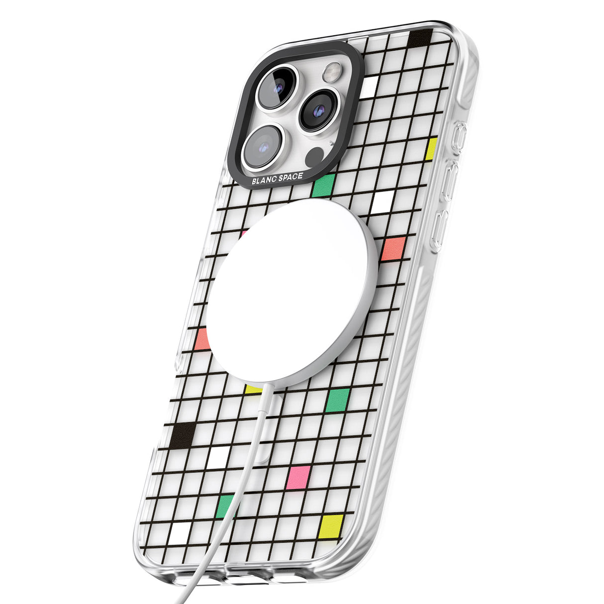 iPhone 16 Pro Max Vibrant Clear Geometric Grid Black Impact Phone Case