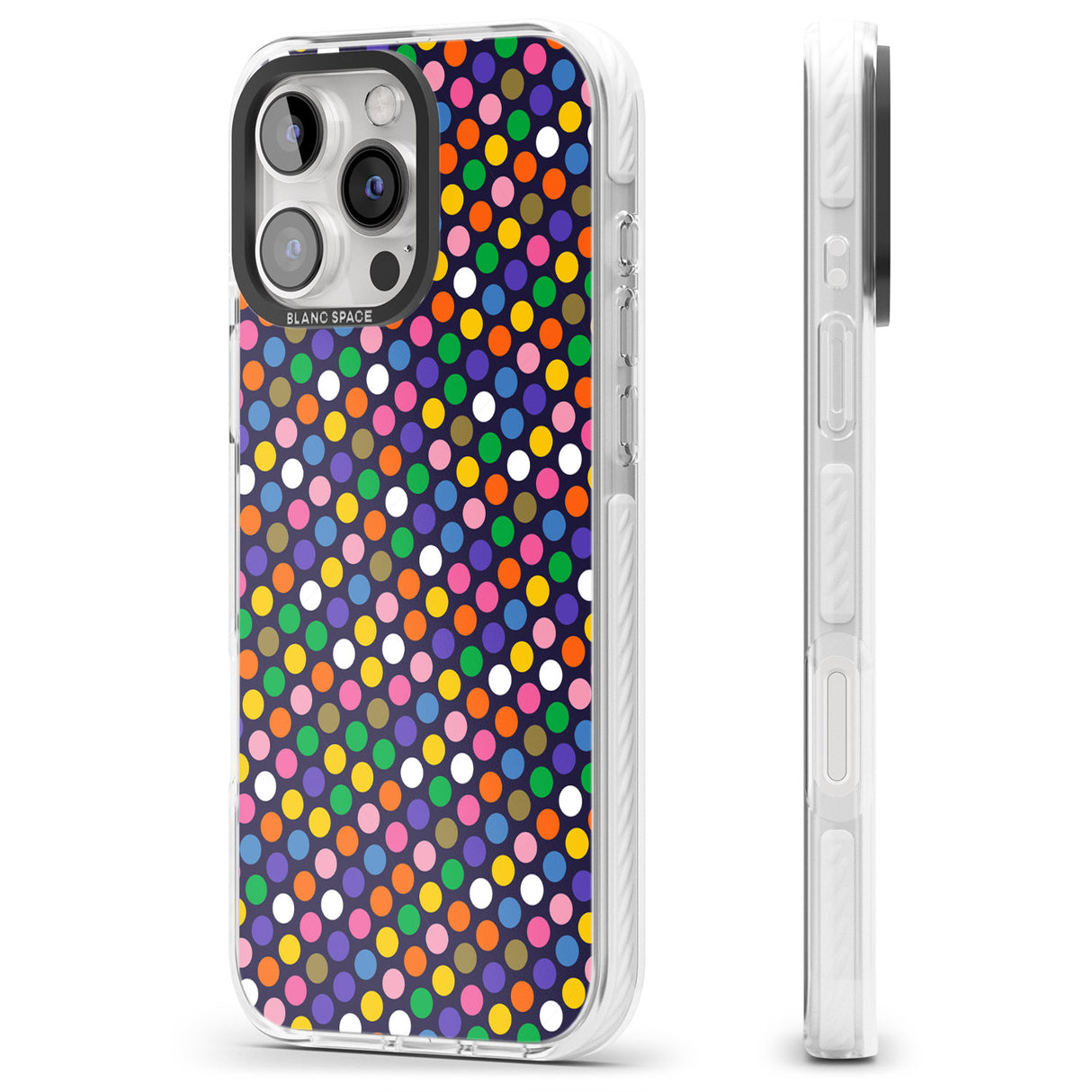 iPhone 16 Pro Max Multicolour Polka-dot Fiesta (Purple) Black Impact Phone Case