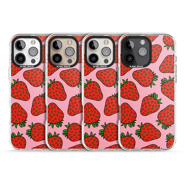 iPhone 16 Pro Max Strawberry Pattern (Pink) Black Impact Phone Case