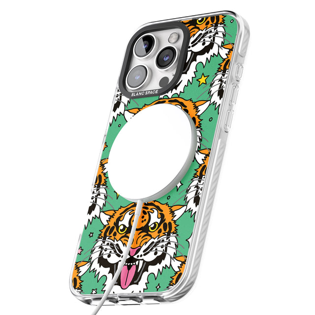 iPhone 16 Pro Max Fierce Jungle Tigers (Green) Black Impact Phone Case