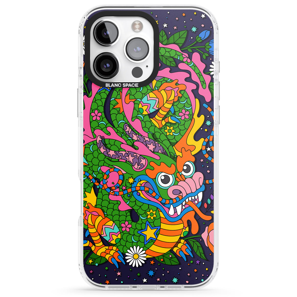 iPhone 16 Pro Max Psychedelic Jungle Dragon (Purple) Black Impact Phone Case