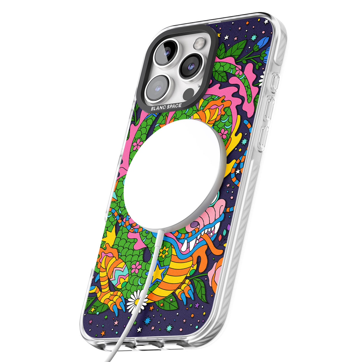 iPhone 16 Pro Max Psychedelic Jungle Dragon (Purple) Black Impact Phone Case