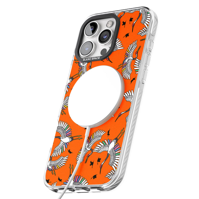 iPhone 16 Pro Max Colourful Crane Pattern (Orange) Black Impact Phone Case