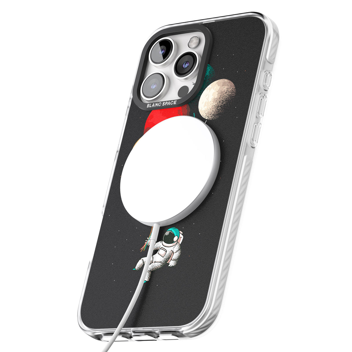 iPhone 16 Pro Max Astronaut Balloon Planets Black Impact Phone Case