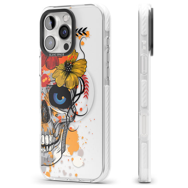 iPhone 16 Pro Max Sugar Skull Flowers Black Impact Phone Case