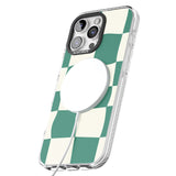 iPhone 16 Pro Max Green & Cream Wavy Check Black Impact Phone Case + Magsafe