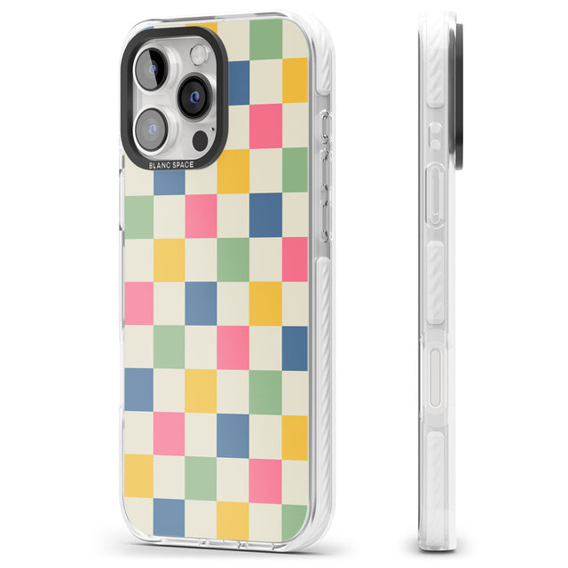 iPhone 16 Pro Max Pastel Multicolor Checkered Black Impact Phone Case + Magsafe