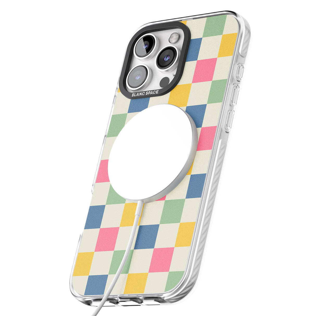 iPhone 16 Pro Max Pastel Multicolor Checkered Black Impact Phone Case + Magsafe