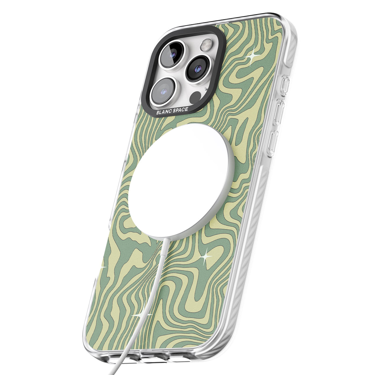 iPhone 16 Pro Max Green Abstract Wave Black Impact Phone Case + Magsafe