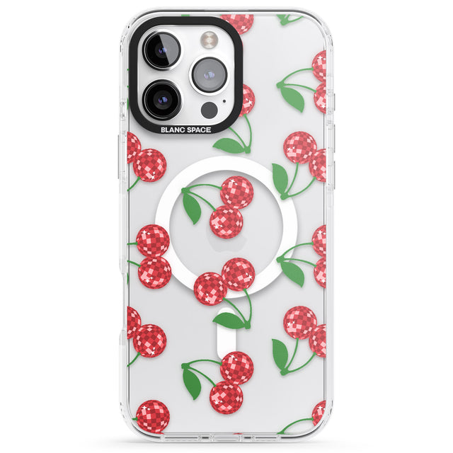 iPhone 16 Pro Max Disco Cherry Pattern Black Impact Phone Case + Magsafe