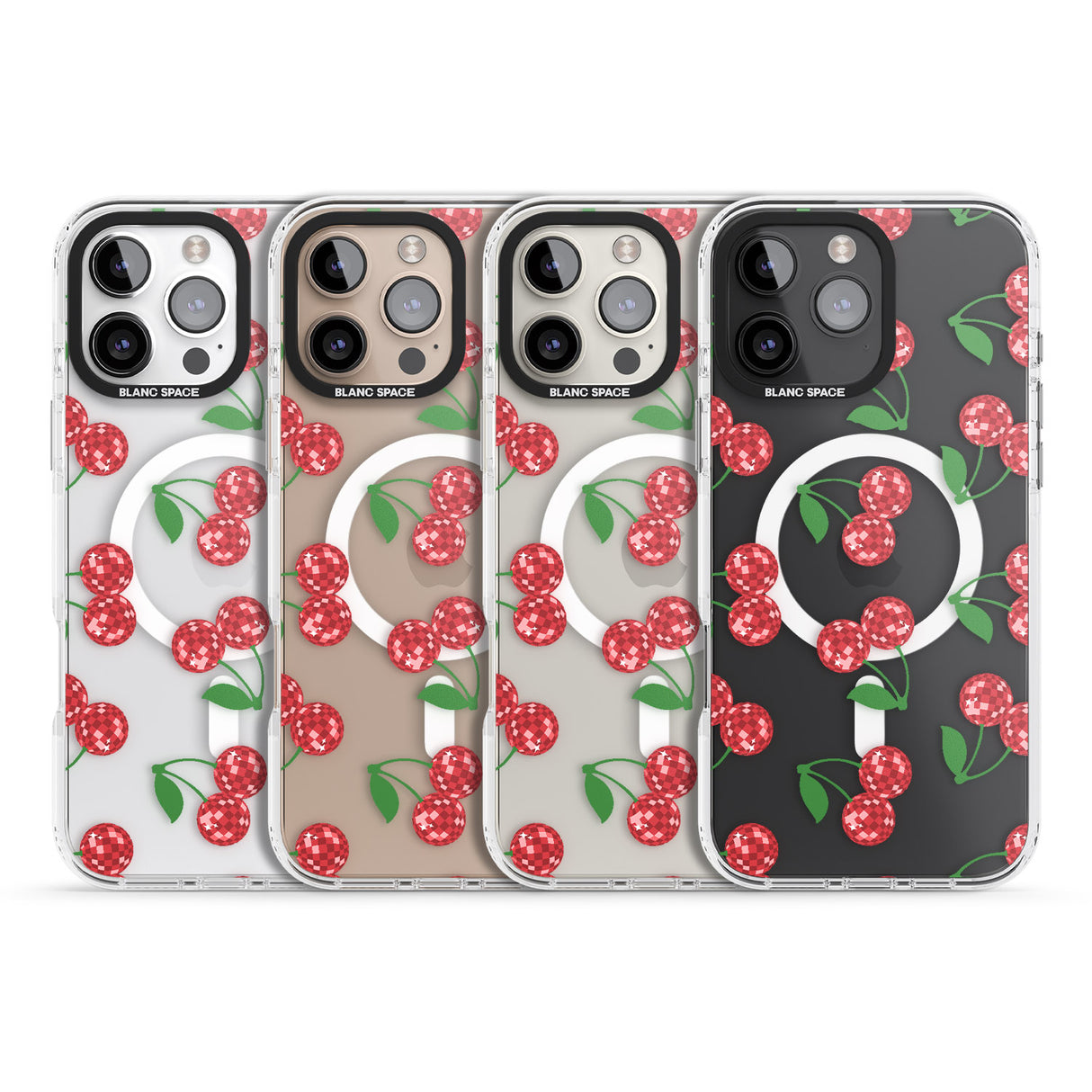 iPhone 16 Pro Max Disco Cherry Pattern Black Impact Phone Case + Magsafe