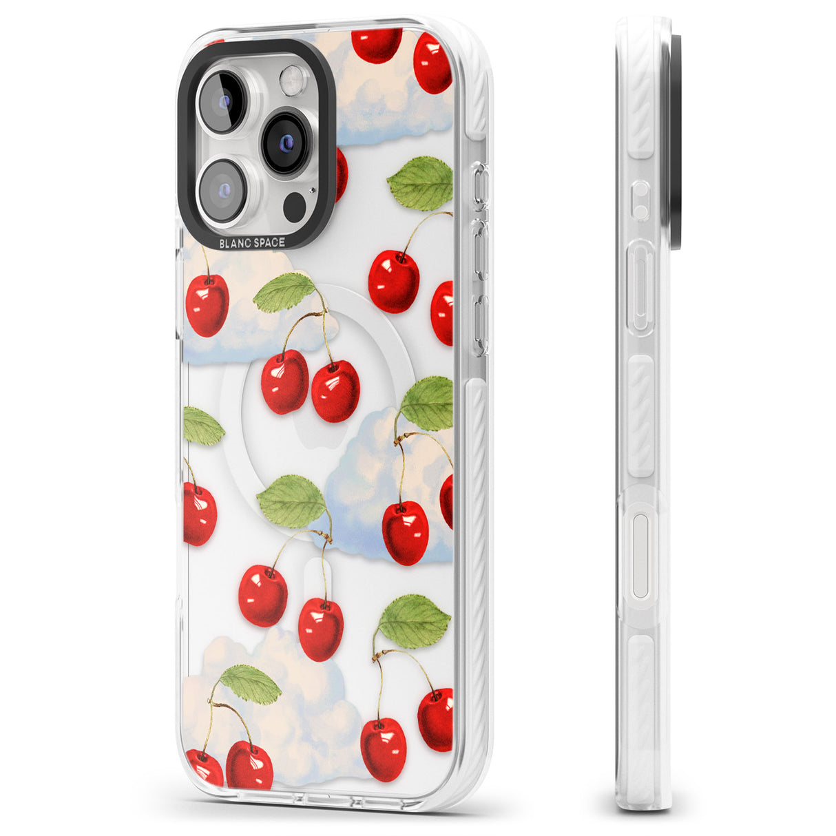 iPhone 16 Pro Max Vintage Cherries & Clouds Black Impact Phone Case + Magsafe