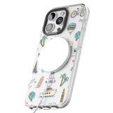 iPhone 16 Pro Max Cute Travel Pattern Transparent Black Impact Phone Case