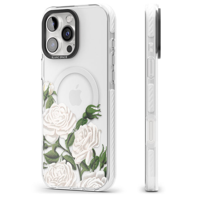 iPhone 16 Pro Max White Vintage Painted Flowers Clear Impact Phone Case + Magsafe