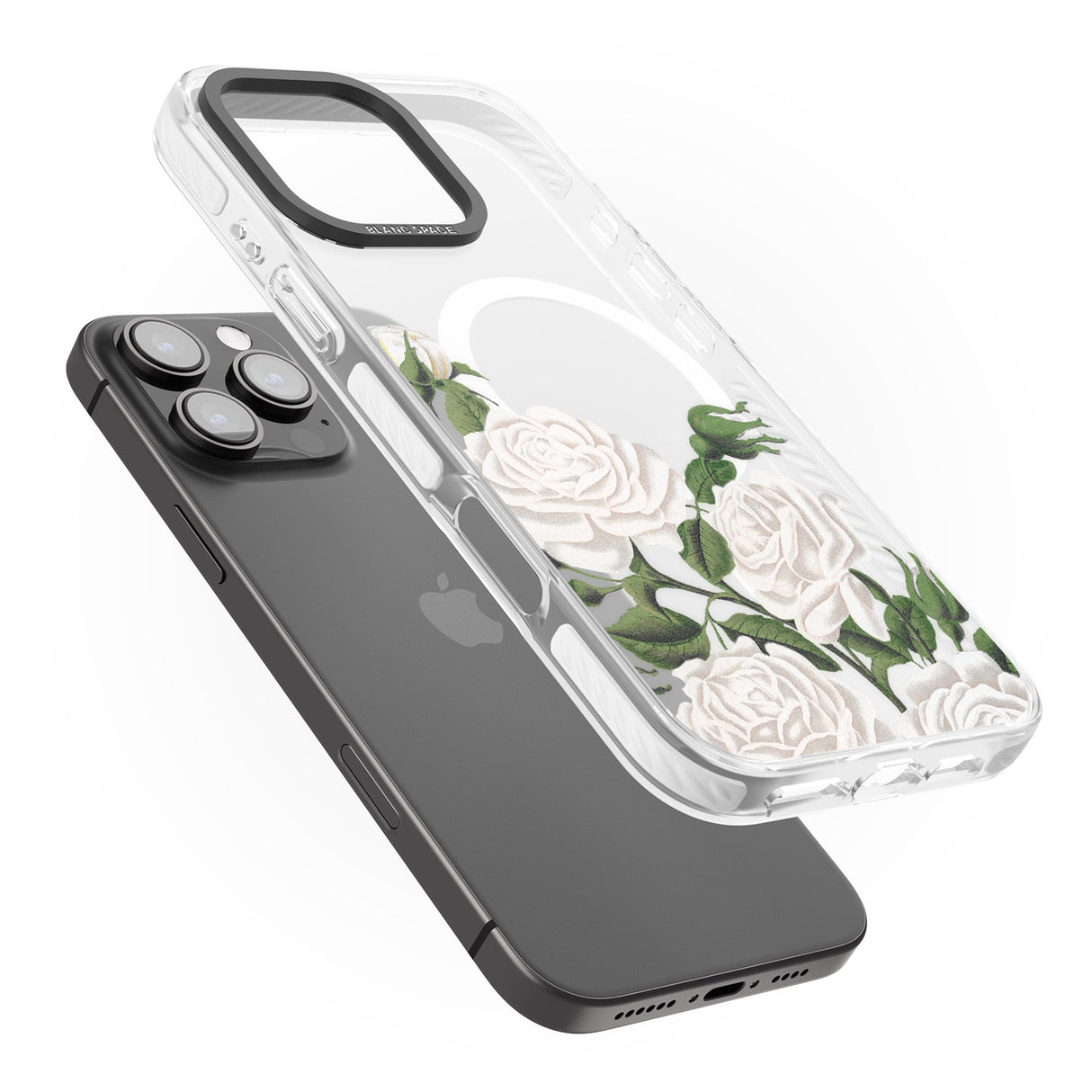 iPhone 16 Pro Max White Vintage Painted Flowers Clear Impact Phone Case + Magsafe