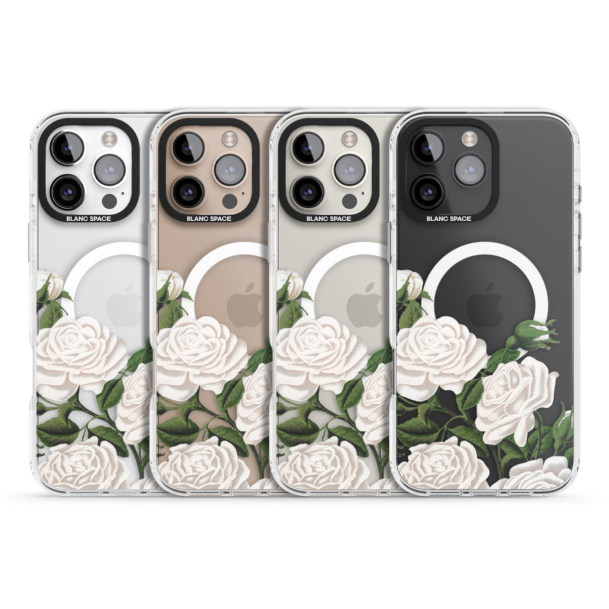 iPhone 16 Pro Max White Vintage Painted Flowers Clear Impact Phone Case + Magsafe