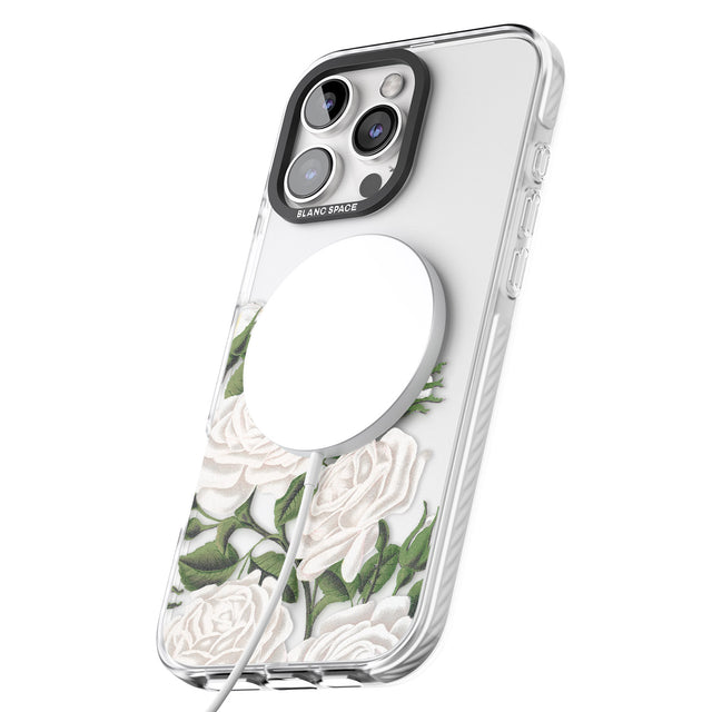 iPhone 16 Pro Max White Vintage Painted Flowers Clear Impact Phone Case + Magsafe