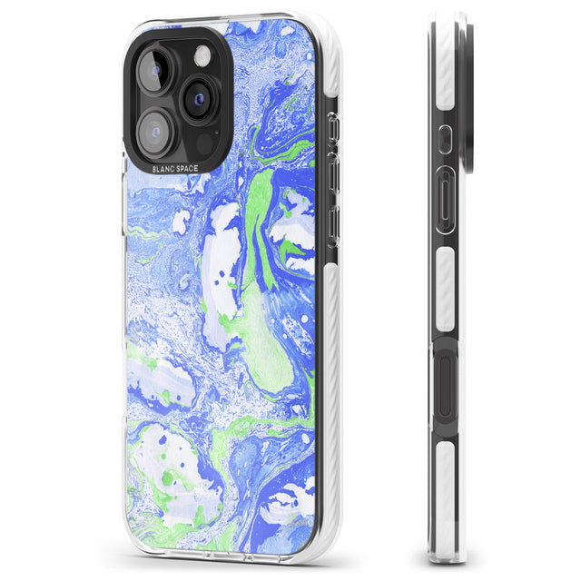 iPhone 16 Pro Max Dark Blue & Green Marbled Paper Pattern Black Impact Phone Case