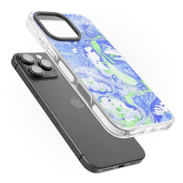 iPhone 16 Pro Max Dark Blue & Green Marbled Paper Pattern Black Impact Phone Case