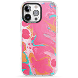 iPhone 16 Pro Max Pink, Orange & Turquoise Marbled Paper Pattern Black Impact Phone Case