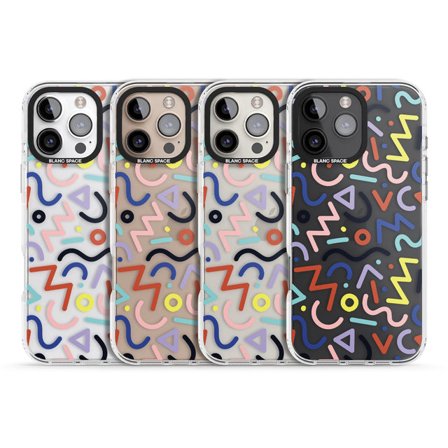 iPhone 16 Pro Max Colourful Squiggles Memphis Retro Pattern Design Black Impact Phone Case