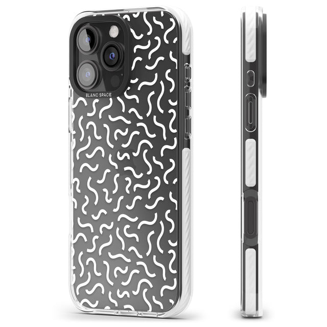 iPhone 16 Pro Max White Wavy Squiggles Memphis Retro Pattern Design Black Impact Phone Case