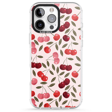 iPhone 16 Pro Max Fruity & Fun Patterns Cherries Black Impact Phone Case