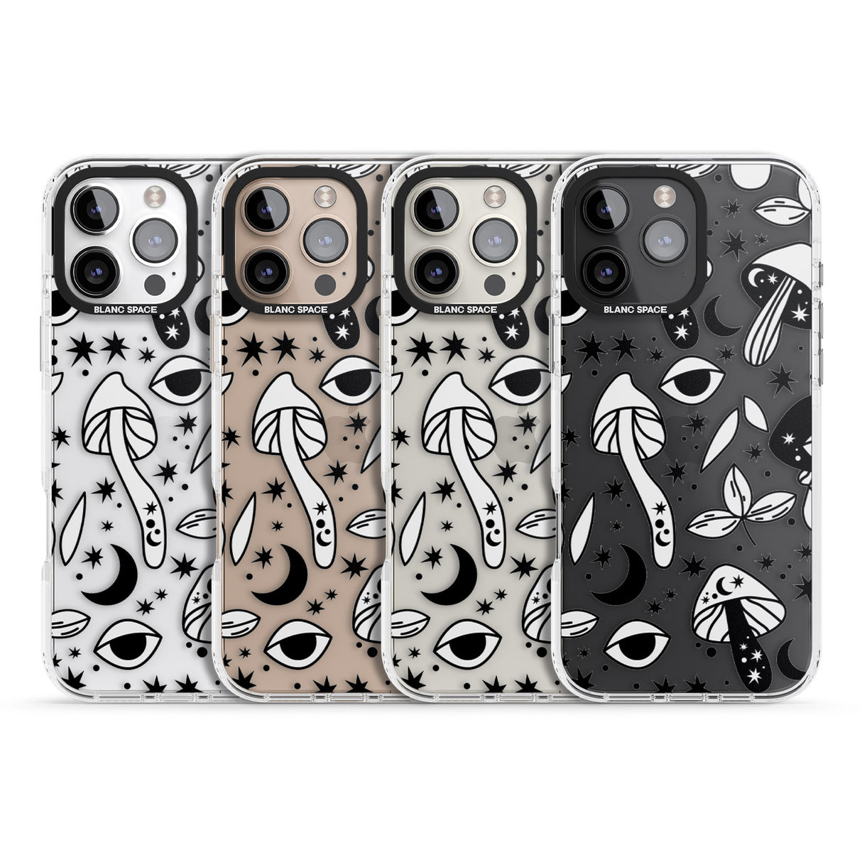 iPhone 16 Pro Max Psychedelic Mushrooms Pattern Black Impact Phone Case