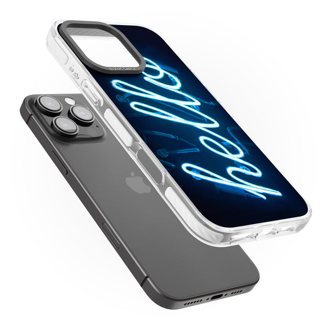 iPhone 16 Pro Max "Hello" Blue Cursive Neon Sign Black Impact Phone Case