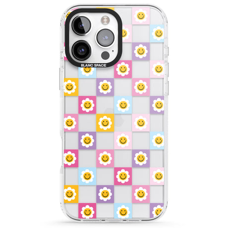 iPhone 16 Pro Max Daisy Squares Pattern Black Impact Phone Case