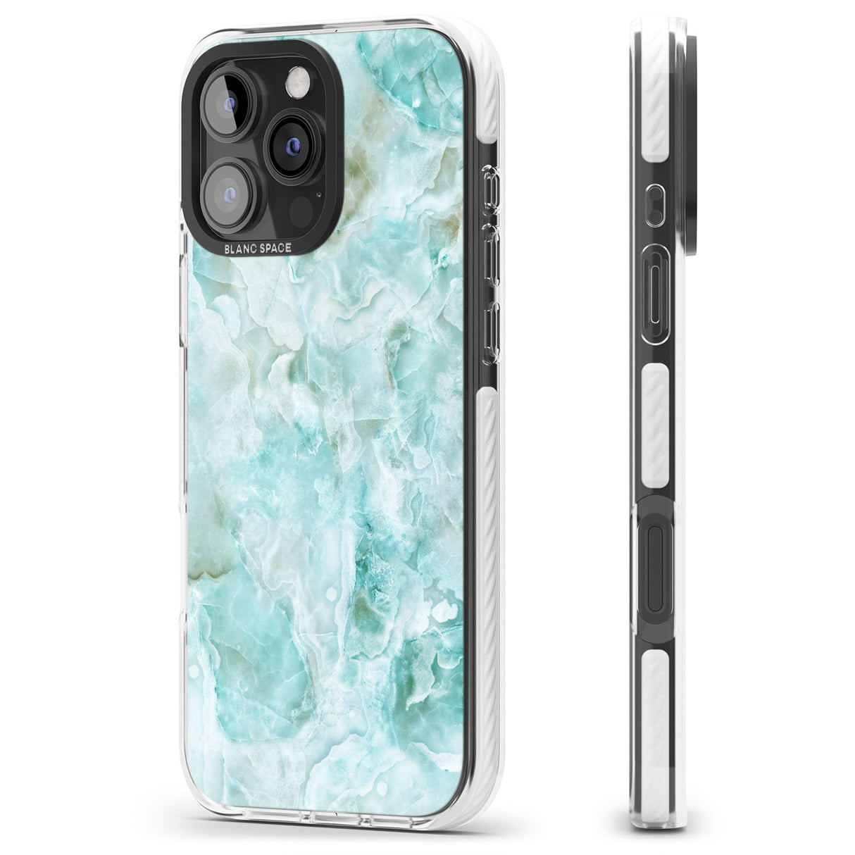 iPhone 16 Pro Max Turquoise Aqua Onyx Marble Black Impact Phone Case