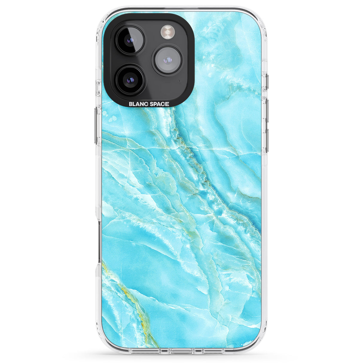 iPhone 16 Pro Max Bright Blue Onyx Marble Black Impact Phone Case