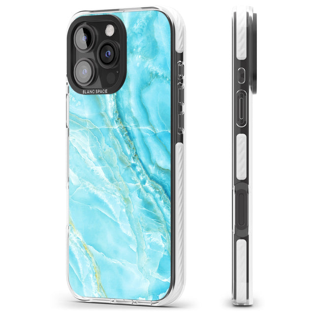 iPhone 16 Pro Max Bright Blue Onyx Marble Black Impact Phone Case