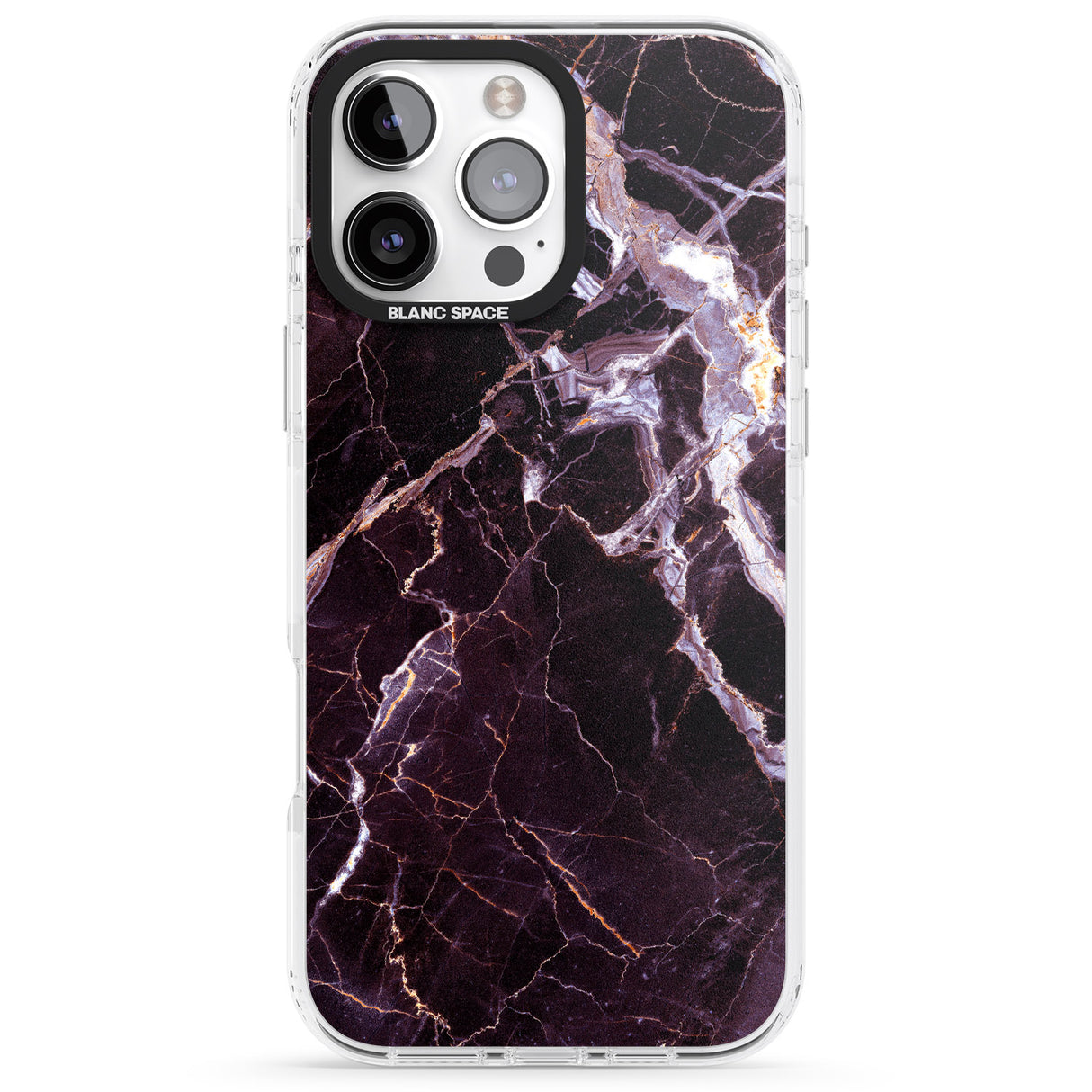 iPhone 16 Pro Max Black, Purple & Yellow shattered Marble Black Impact Phone Case