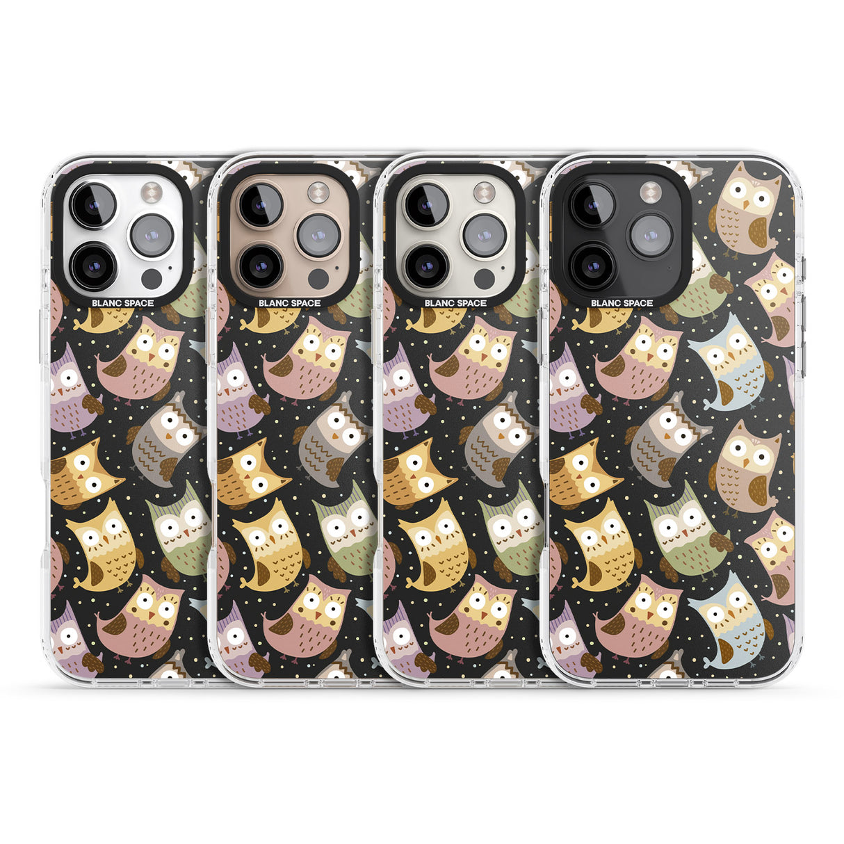 iPhone 16 Pro Max Cute Owl Pattern Black Impact Phone Case